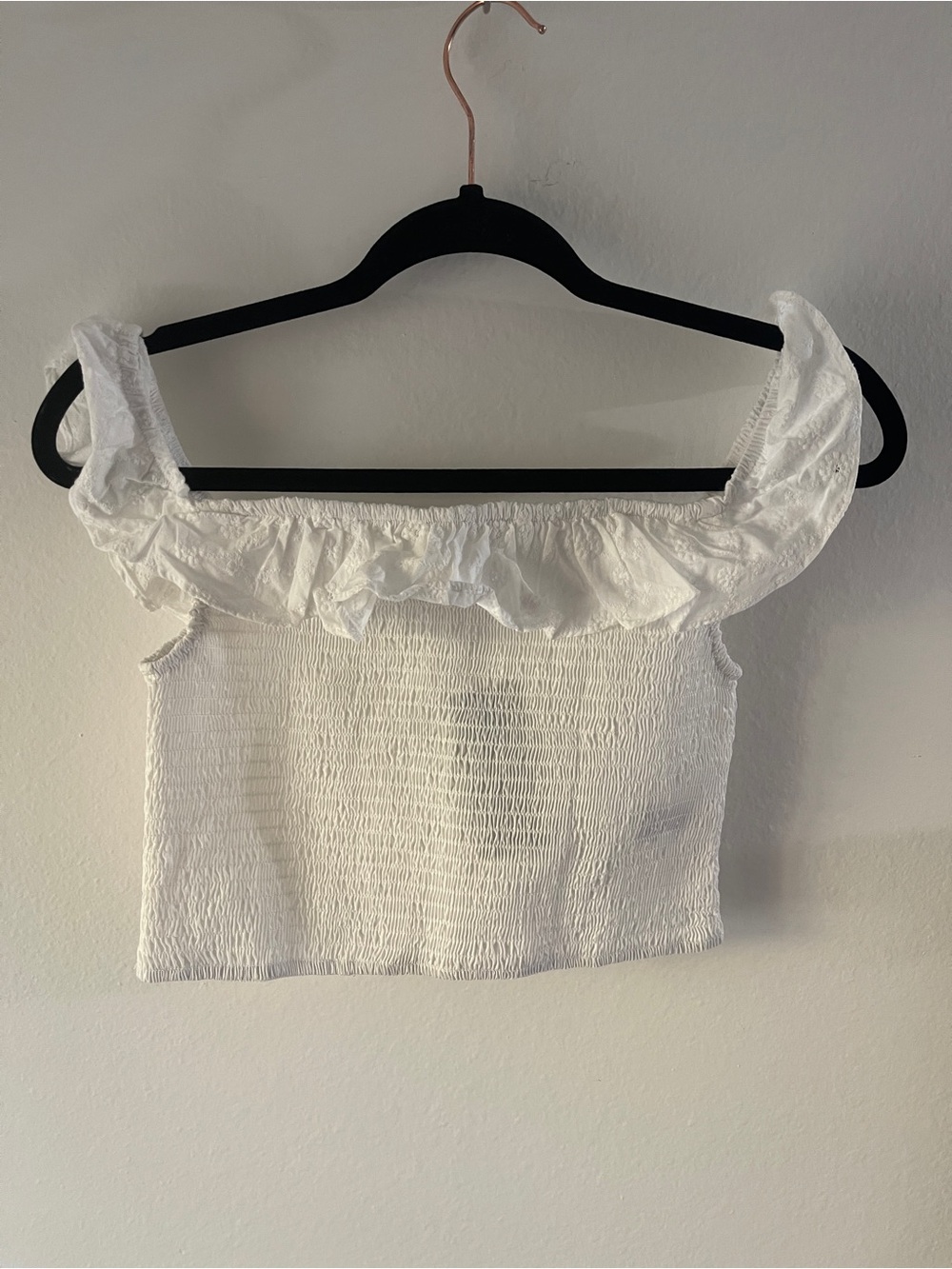 wild fable White Ruffle Off-Shoulder Smocked Crop Top
